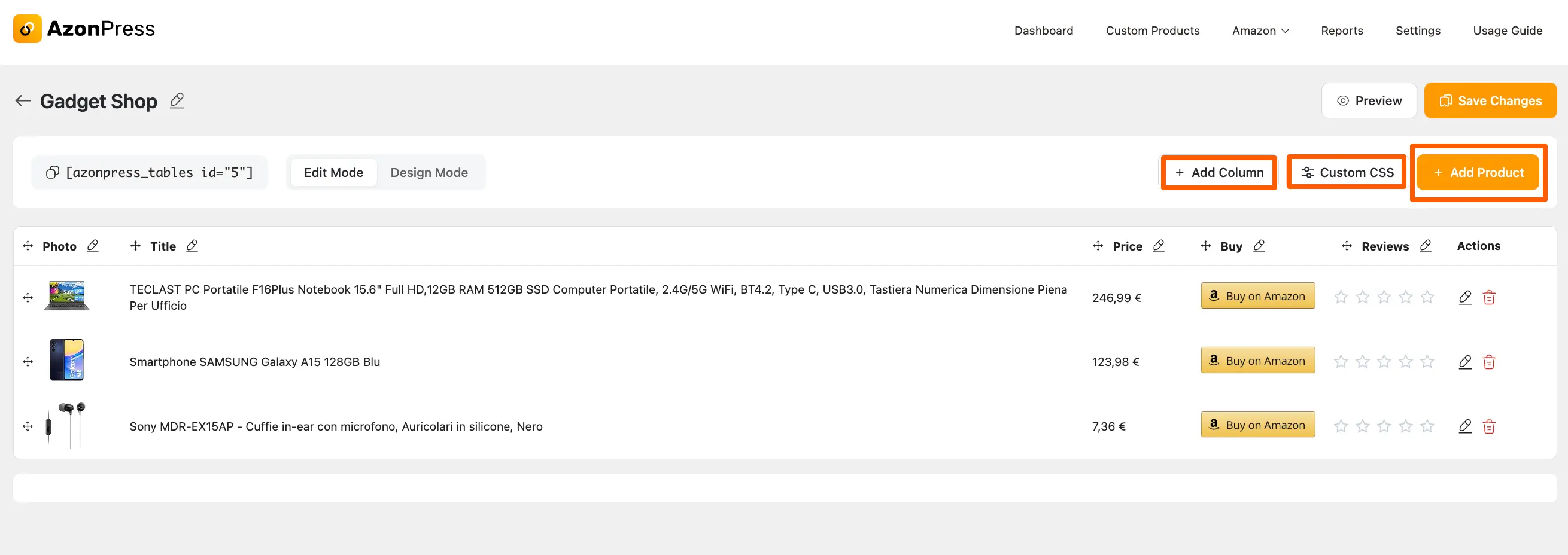 Add column custom css add products
