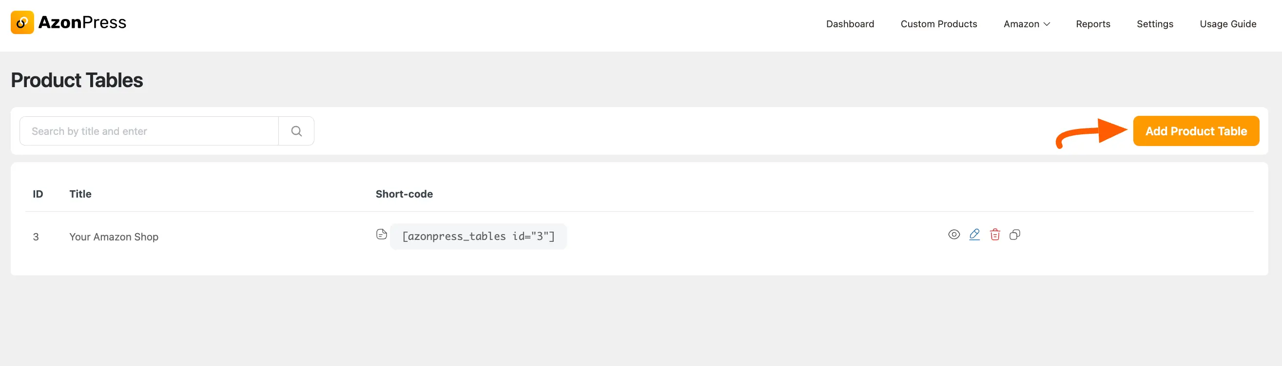 Add Product Table button