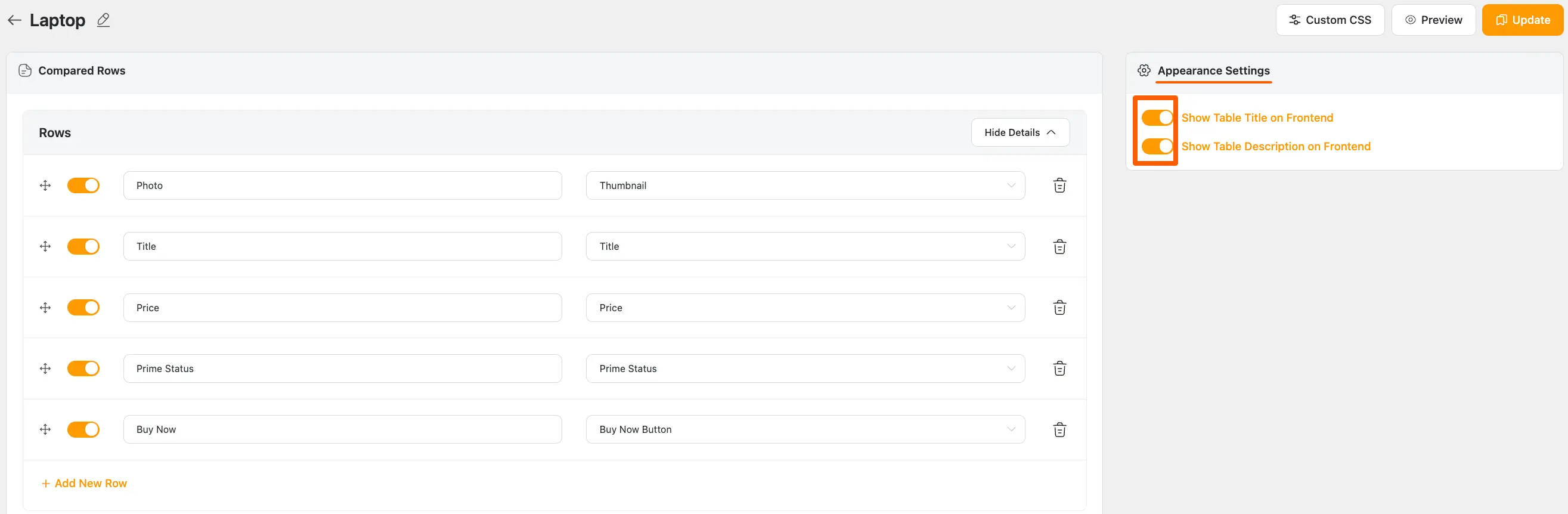 Appearance Setting and its Two options