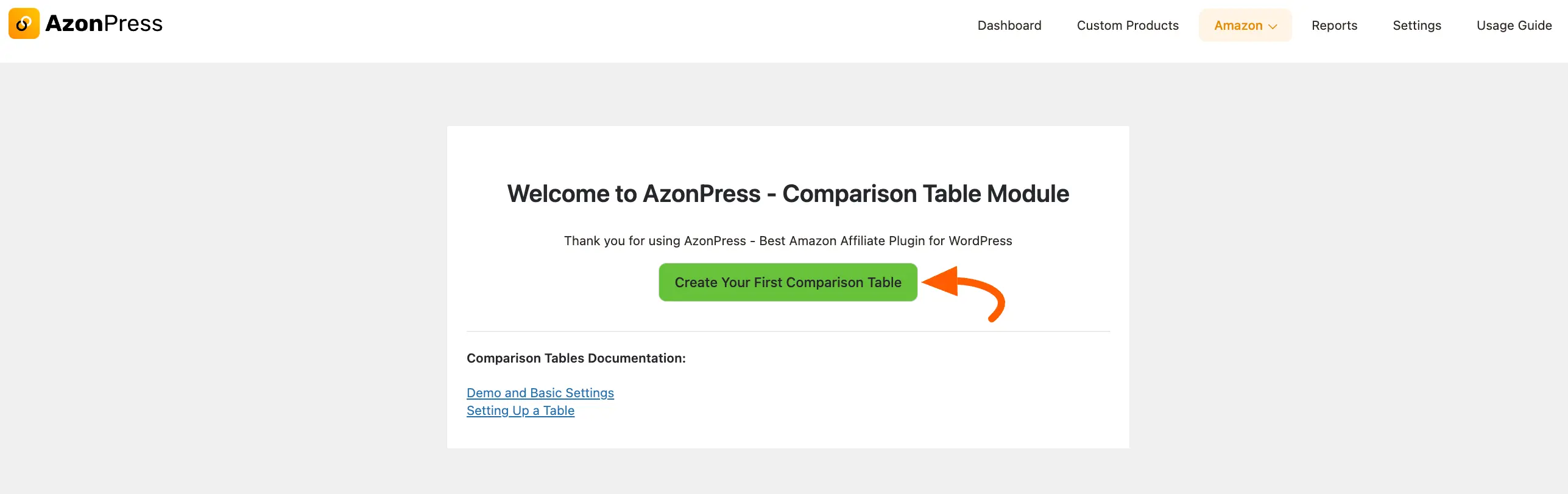 Create your first comparison table button