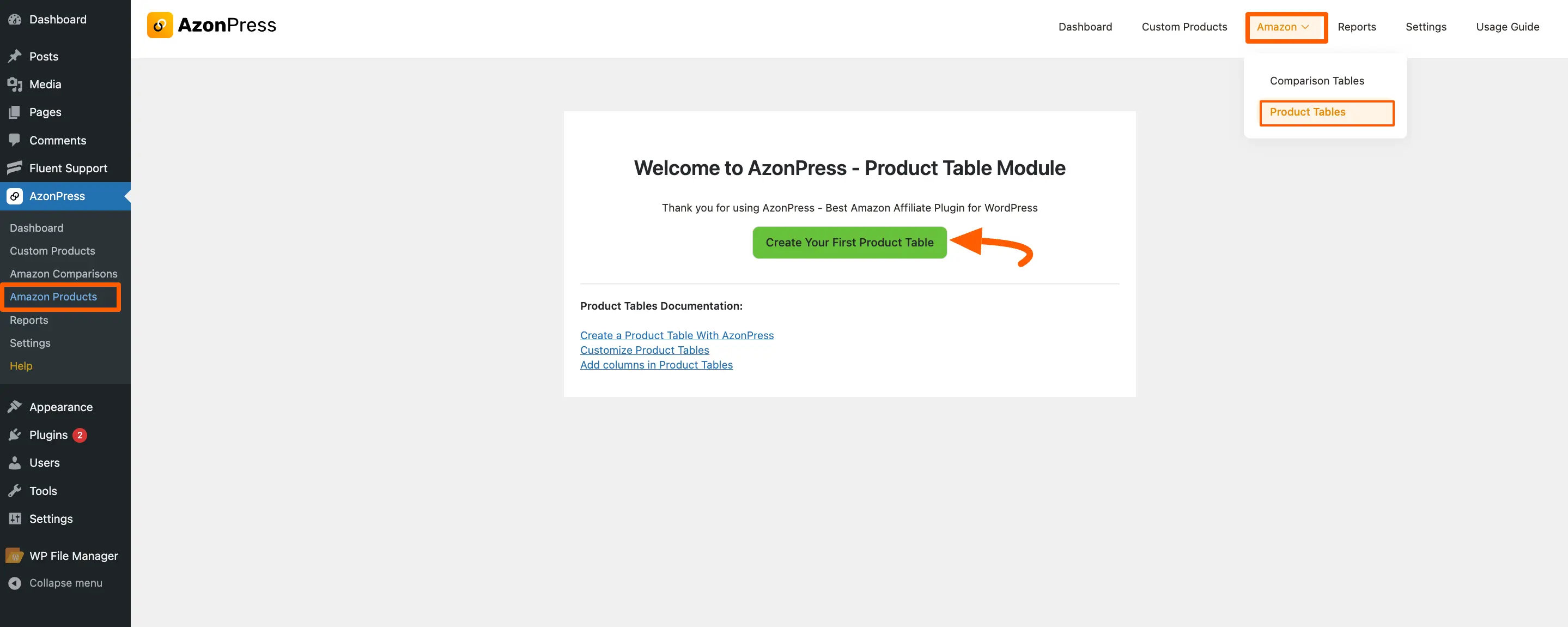 Create your first Product table