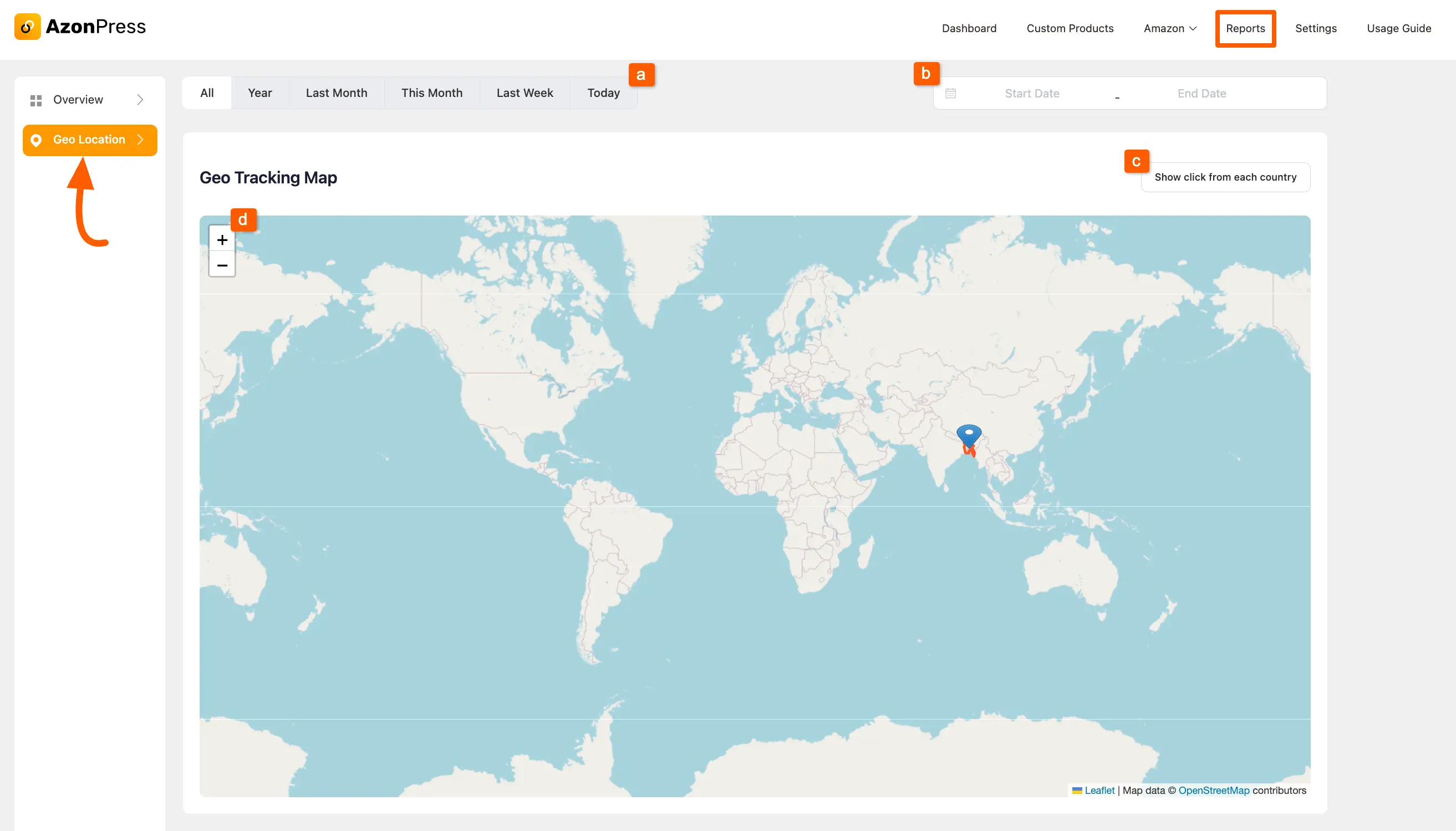 Geo Tracking Map under Geo Location from AzonPress dashboard
