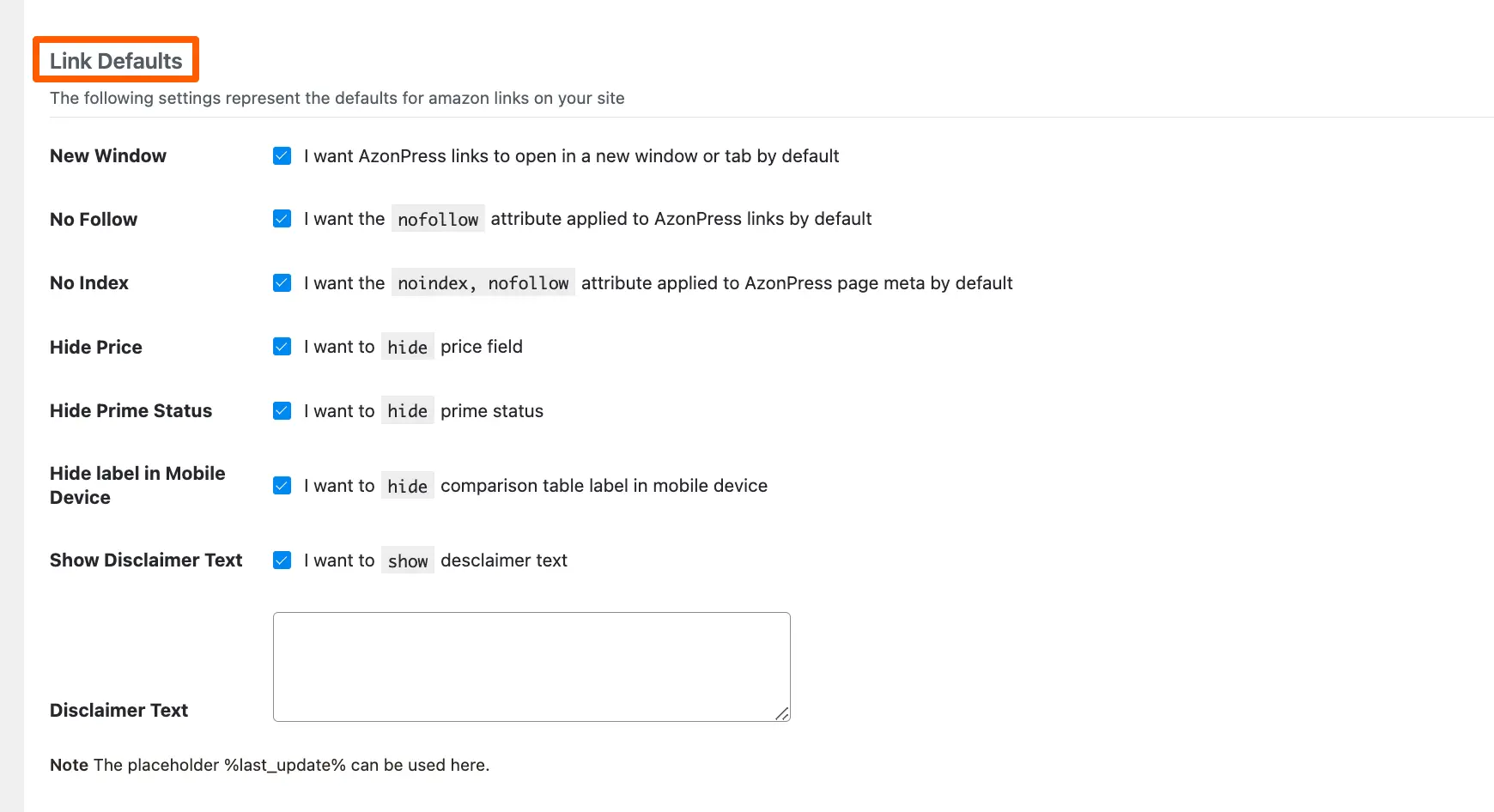 Link Defaults