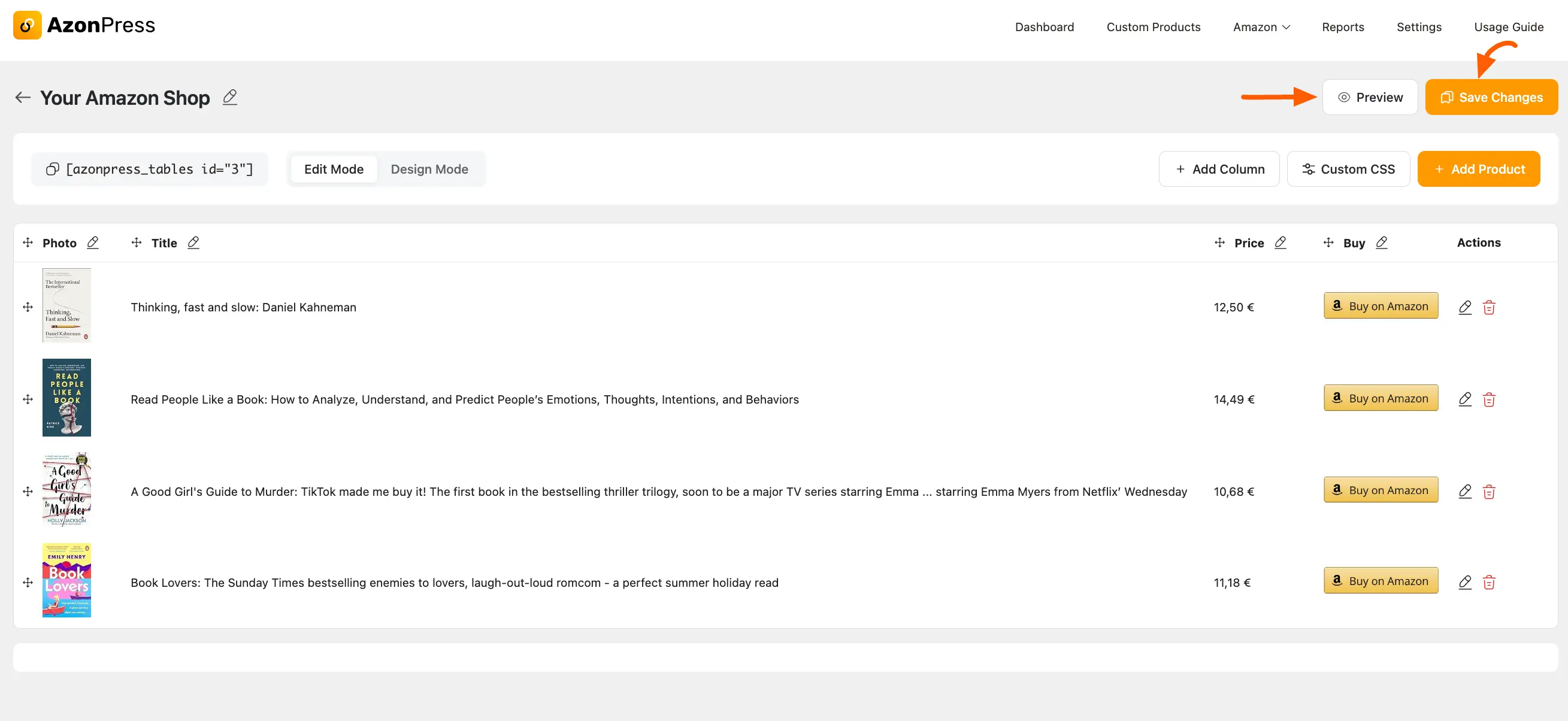 Save changes and Preview button